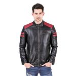 Leather Retail Men's Solid Casual Jacket (LRRPBLLA020_Black, Red_L)