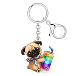 RAIDIN Acrylic Kawaii Pug Dog Keychain for Women Girls Cute Puppy Pets Key ring Gifts for Purse Car Keys Dog Lovers (Multi)