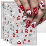 JMEOWIO 10 Sheets Glitter Christmas Nail Art Stickers Decals Self-Adhesive Snowflake Winter Holiday Cute Red Santa Nail Supplies Nail Art Design Decoration Accessories