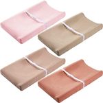 Mixweer 4 Pack Muslin Changing Pad Cover Soft Breathable Cotton Diaper Changing Table Pad Cover Changing Table Sheets Comfort Changing Pad for Baby Boys Girls Fit 2 Sizes Contoured Pad(Fresh Color)