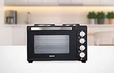 Daewoo Mini Countertop Electric Cooker, 32 Litre Oven And Grill With Hot Plates, 100-230° Adjustable Heat Settings, 60 Minute Timer And Indicator Light. Accessories Included