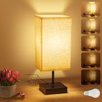 Suright Bedside Lamps, Stepless Dimmable Table Lamp with Brightness Memory Function, Touch Lamps Bedside with Linen Fabric Shade, Small Lamp for Bedroom Living Room (Bulb Included)