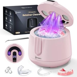 UMPOPO Ultrasonic Retainer Cleaner Machine 48kHz, Dental Cleaning Pod, Ultrasonic Retainer Cleaner for Dentures, Aligners, Mouth Guards, Toothbrush Heads and Jewelry with 200ML Capacity, LAB Supply