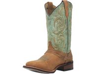 Laredo Women's Sadie Western Boot Wide Square Toe - 5847, Tan/Turquoise, 4 UK