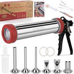 SMOQIO 2LB Jerky Gun, 304 Stainless Steel Beef Jerky Gun Kit, Sausage Stuffer with 6 Versatile Nozzles, Suitable for 19mm Snack Stick, with 4 Cleaning Brushes and 1 Meat Stomper