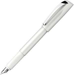 Schneider Ceod Shiny Fountain Pen (Right and Left-Handed Hands, M Nib, incl. Ink cartridge royal blue) pearl white