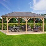 Yardistry 12' x 20' Meridian Gazebo – Premium Cedar Wood Structure with Coffee Brown Aluminum Roof, 6" x 6" Posts, and Pre-Stained Natural Finish
