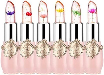 firstfly Pack of 6 Crystal Flower Jelly Lipstick, Long Lasting Nutritious Lip Balm Lips Moisturizer Magic Temperature Color Change Lip Gloss (Pink)