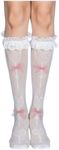 GORGLITTER Women's Lace Knee High Socks Heart Socks Faux Pearl Thigh High Socks Solid White One-Size