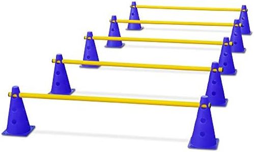 VINEX Haies d'entraînement | Agility Chien | Obstacle pour Chien | Cinq Haies Football | Cone et Barre | Haie Sport | Bleu et Jaune
