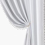 Abstractex Greyish White Pom Pom Blackout Curtains for Living-Room 90 Inch Energy Saving Window Curtains for Bedroom Thermal Insulated Triple Weave Grommet Drapes for Kids Nursery 54" W 2 Panels