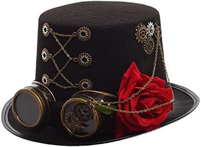 GRACEART Steampunk Top Hat for Women Gothic Gears for Men with Removable Goggle