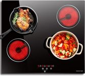 NOXTON Ceramic Hob, Built-in 4 Zone Electric Hobs 60cm Noise-free Auto Shut-off Safe Lock Heat Indicator Black Glass Panel Cooktop with Touch Controls