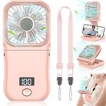 Mini Fan Portable,Handheld Fan Rechargeable Foldable with Power Bank,Small Bladeless Personal Fan 180°Folding Hand Fan,4 in 1 Table Fan,Cooling Personal Fan as Summer Gifts for Women Girls Kids Pink