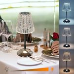 Amingulry Cordless Table Lamp, Rechargeable Battery Operated Lamp, 3 Color Modes & Stepless Dimmable LED Touch Lamp, Portable Crystal Silver Chrome Metal Beside Lamps for Bedroom Restaurant Outdoor