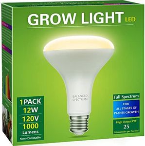 Briignite LED Grow Light Bulb, BR30 Grow Light Bulbs, Full Spectrum Grow Light Bulb 12W, 120W Equivalent, Plant Light Bulbs E26 Base, Grow Light for Indoor Plants, Seedlings, Greenhouse, 1 Pack