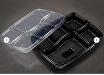 Adaamya Meal Tray with lid Set of 25 Microwave Safe 5 Compartment Plates for Dinner, Lunch,Unbreakable Made of 100% BPA Free Food Grade Virgin Plastic, Black