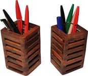 Craftize Mstore Wooden Pen Stand Holder For Office Desk, Pack Of 2