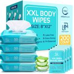 Body Wipes for Adults - XL Wet Wipes 8" x 12" (200 count) | Rinse Free Bathing Wipes - Wash Cloths for incontinence, Disposable Washcloths with Aloe Vera and Vitamin E - Camping, Elderly, Bathing