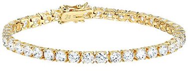 Amazon Essentials Yellow Gold Plated Sterling Silver Round Cut Cubic Zirconia Tennis Bracelet (4mm), 7"