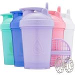 Hydra Cup ProFlow [5 Pack] 20 oz Small Shaker Bottles for Protein Shakes, Shaker Cups with Ball Blender Whisk, Shaker Bottle with Handle, Travel To Go, BPA Free (Bright Colors)