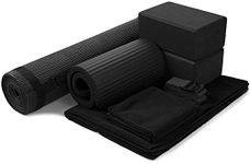 Signature Fitness 7-Piece Yoga Set - Include Yoga Mat with Carrying Strap, 2 Yoga Blocks, Yoga Mat Towel, Yoga Hand Towel, Yoga Strap and Yoga Knee Pad, Black