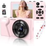 Digital Camera 4K 64MP Compact Camera with Dual Lens,2000mAh Battery,2.8" IPS Screen,18X Digital Zoom,32GB Micro SD Card and OTG Adapter Auto-Focus Small Camera for Kids,Teenagers,Beginners,Pink