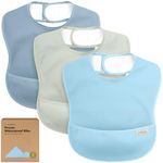 3-Pack Waterproof Baby Bibs for Eating - Lightweight Baby Bib with Food Catcher, Mess Proof Toddler Bibs, Waterproof Bibs for Baby Boys, Baby Girls, Feeding Bibs, Drool Bibs, Baby Food Bibs (Ocean)