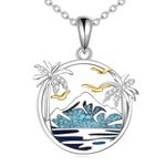 POPLYKE Turquoise Palm Tree Pendant Necklace 925 Sterling Silver Coconut Tree Necklaces for Women Tropical Hawaiian Beach Jewelry Holiday Birthday Gifts