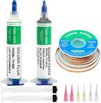 TANG HONG Soldering Kit,10CC No Clean Solder Flux (1 PACK), Sn42%/Bi58% Solder Paste,138℃ Lead Free Solder Paste 30g (1 Pack), 4.9 Ft Desoldering Wick Braid Remover Solder(1 Pack)