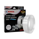 Kores Double Sided Clear Adhesive Tape | 3 Meter long | 3mm thicknes | Ideal for Home & Office use