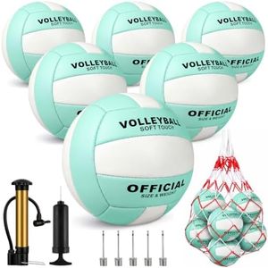 Hualleko 6 Pack Volleyballs Official Size 5 - Soft PU Leather Recreational Volleyball with Pump and Mesh Carry Bag for Indoor Outdoor Beach Pool Training Game