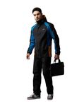 ZEEL Rain Coat for Men with Adjustable Velcro Hood, Polyester Waterproof Full Sleeves Raincoat, Top and Bottom Set Rainwear, Front Zip with Flap, Lightweight Raincoat (EJS511, Black and Blue, L)