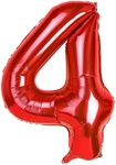 40" Red Number 4 Balloon, Large Numbers Balloons 0-9 Helium Foil Number Balloons Self Inflating for Girls Boys Birthday Party/Anniversary Decorations/New Years Eve Decorations