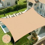 Duerer Waterproof Sun Shade Sail Canopy 10' x 13' Rectangle, 95% UV Block, 160gsm Sail Shade Cover for Patio, Garden, Pergola, Backyard, Outdoor Facility Commercial & Activities -Sand