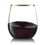 CHATEAU FINE TABLEWARE 32 Pack Stemless Plastic Wine Glasses Disposable 12 Oz Gold Rim - Shatterproof Recyclable and BPA-Free, Stylish Drinkware for all Beverages, Cocktail Parties, Wedding Reception