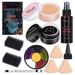 BOBISUKA Special Effects SFX Halloween Makeup Kit - 5 Colors Bruise Makeup Face Body Painting Palette + Scar Wax with Spatula Tool + Fake Blood Splatter Spray + Fake Blood Cream + Stipple Sponges