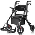 StrollAid 2 in 1 Walker Wheelchair Combo, 10" Big Wheels Rollator Walkers for Seniors with Seat, Adjustable Height Rolling Walker Transport Chair Combo, 136 kg Load Capacity, Black