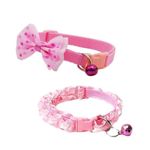 YellowCult 2 Piece Pet Collars for Cats, Puppies, Small Dogs, Fat Rabbits with Adjustable Size, Bell & Buckle Safety Lock-[Bow & Frill]-[Pink],26 cm,W_2 cm