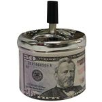 NewFerU Smokeless Metal Tin Push Down Ashtray for Cigarettes Cigars With Spinning Tray Lid Covered Portable Ash Tray Bucket for Home Tabletop,Patio,Sand,Car,Auto,Outdoors,Indoors (Dollar Sign 50)