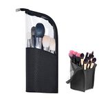 Makeup Brush Holder, Travel Cosmetic Organizer Bag with Zipper, Clear Plastic Makeup Brush Organizer Case with Divider -Black