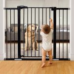 BABELIO 91.4 CM Tall Metal Baby Gate, 73.7-122 CM Auto Close Pressure Mounted Dog Gate for Stairs, Doorways & Hallway, Easy Walk Thru Pet Gate, Child Gate with 2*Y Spindle Rods, Black