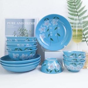 BB Billionth Barrel 12 Piece Dinner Set - Light Sky Floral Design | Oven, Dishwasher Safe Custom Painted Dinner Set | 4 Cereal Soup Bowls, 4 Small Bowl | 4 Salad Plate