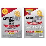 ComicProLine 100ct Comic Book Bags and 100 Backing Boards - Silver Size Premium Comic Book Bags and Boards