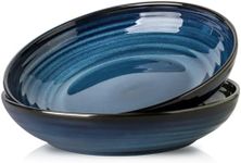 Hasense Large Pasta Bowls, 49 Oz Ceramic Salad Bowls for Kitchen, 9.7 Inch Serving Bowls for Salad, Soup, Fruit, Pasta, Blue Shallow Dinner Plates Bowls Set of 2, Dishwasher Microwave Safe