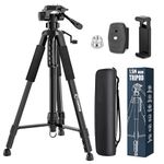 CIGMAN Laser Tripod Adjustable 4-Section, 81-150cm Extendable with 3-Way Pan Head, Bubble Level, 1/4" & 5/8" Screw Mounts, and Mobile Phone Holder – Ideal for Cameras, Laser Levels, and Smartphones