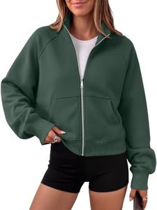Trendy Queen Womens Zip Up Y2k Hoodies Cropped Sweatshirts Fall Fashion GrassGreen M