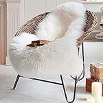 LOCHAS Deluxe Super Soft Fluffy Shaggy Home Decor Faux Sheepskin Silky Rug for Bedroom Floor Sofa Chair, Chair Cover Seat Pad Couch Pad Area Carpet, 2ft x 3ft, Ivory White