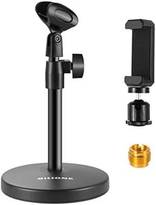 BILIONE 3 in 1 Multi-Function Desktop Microphone Stand, Adjustable Table Mic Stand with Microphone Clip, Cell Phone Clip, 5/8" Male to 3/8" Female Metal Adapter