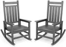 SERWALL Outdoor Rocking Chair Set of 2, HDPE Rocking Chairs for Adult, All Weather Porch Rockers for Lawn Garden, Grey